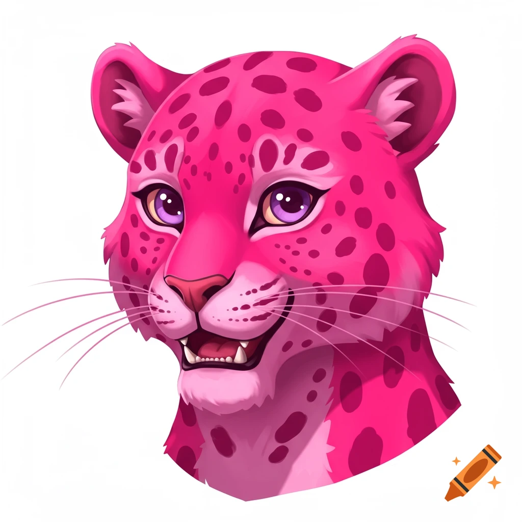 A stylized, bright pink leopard head illustration.