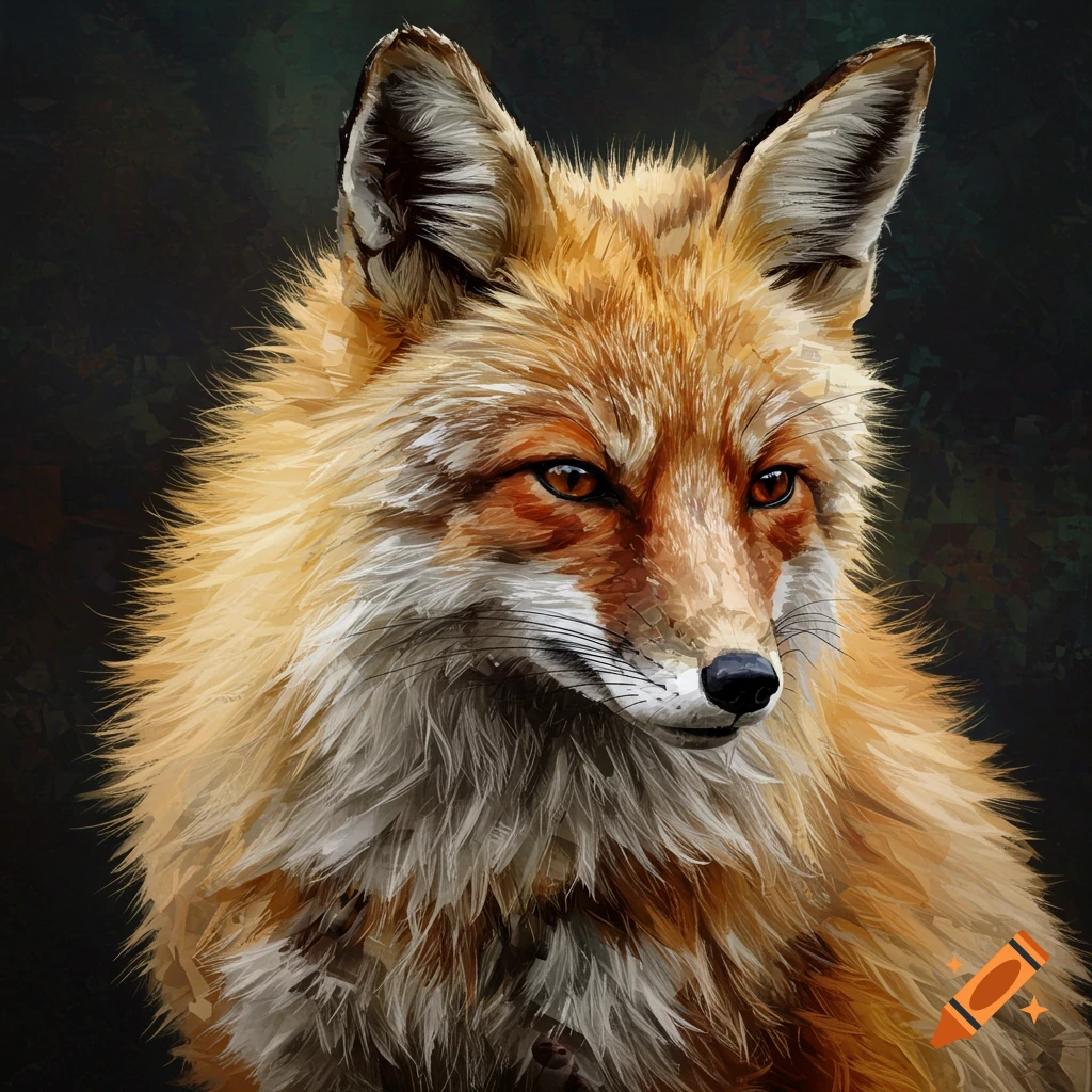 A fox looking right. The fur has a detailed, textured appearance.