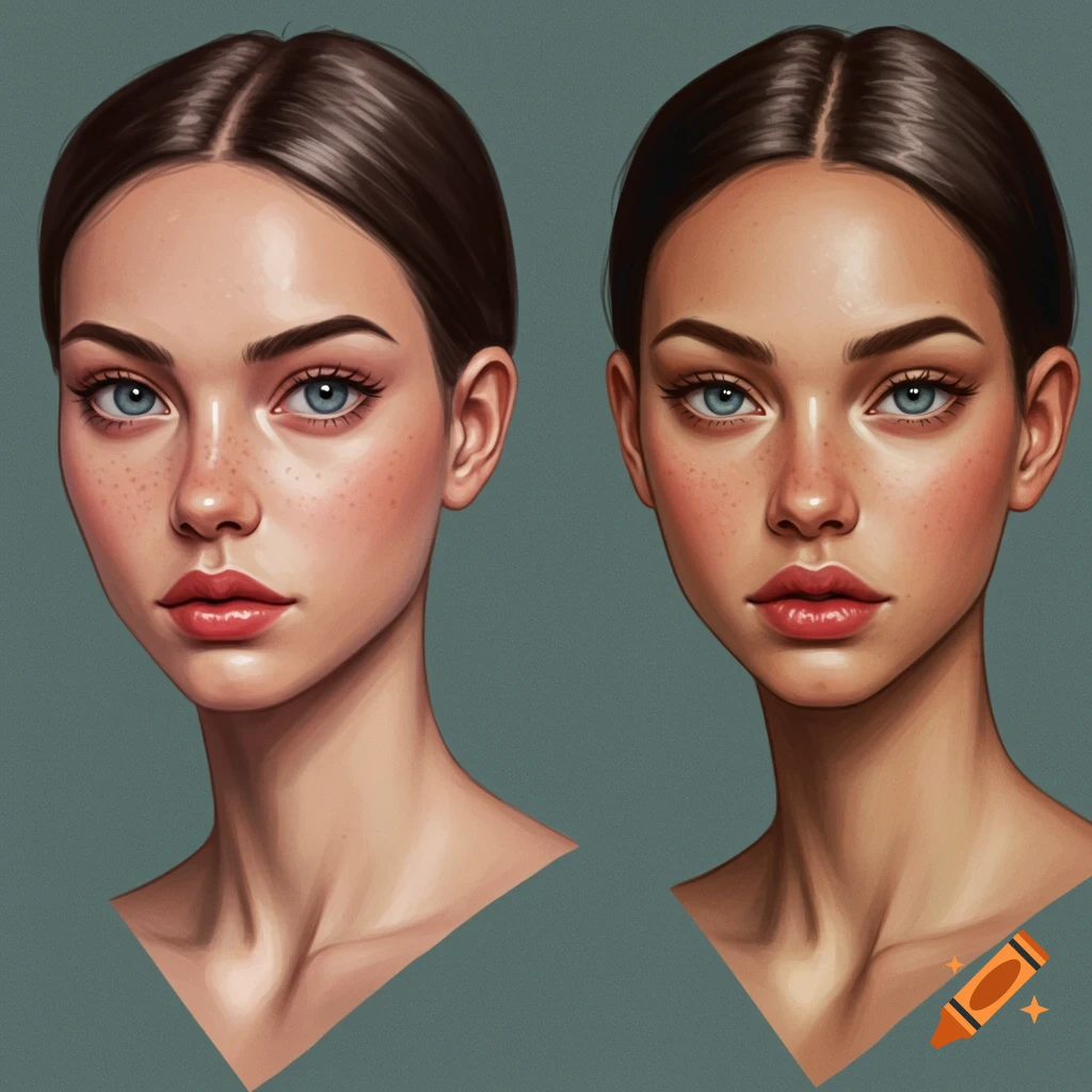 Two stylized images of a woman's face