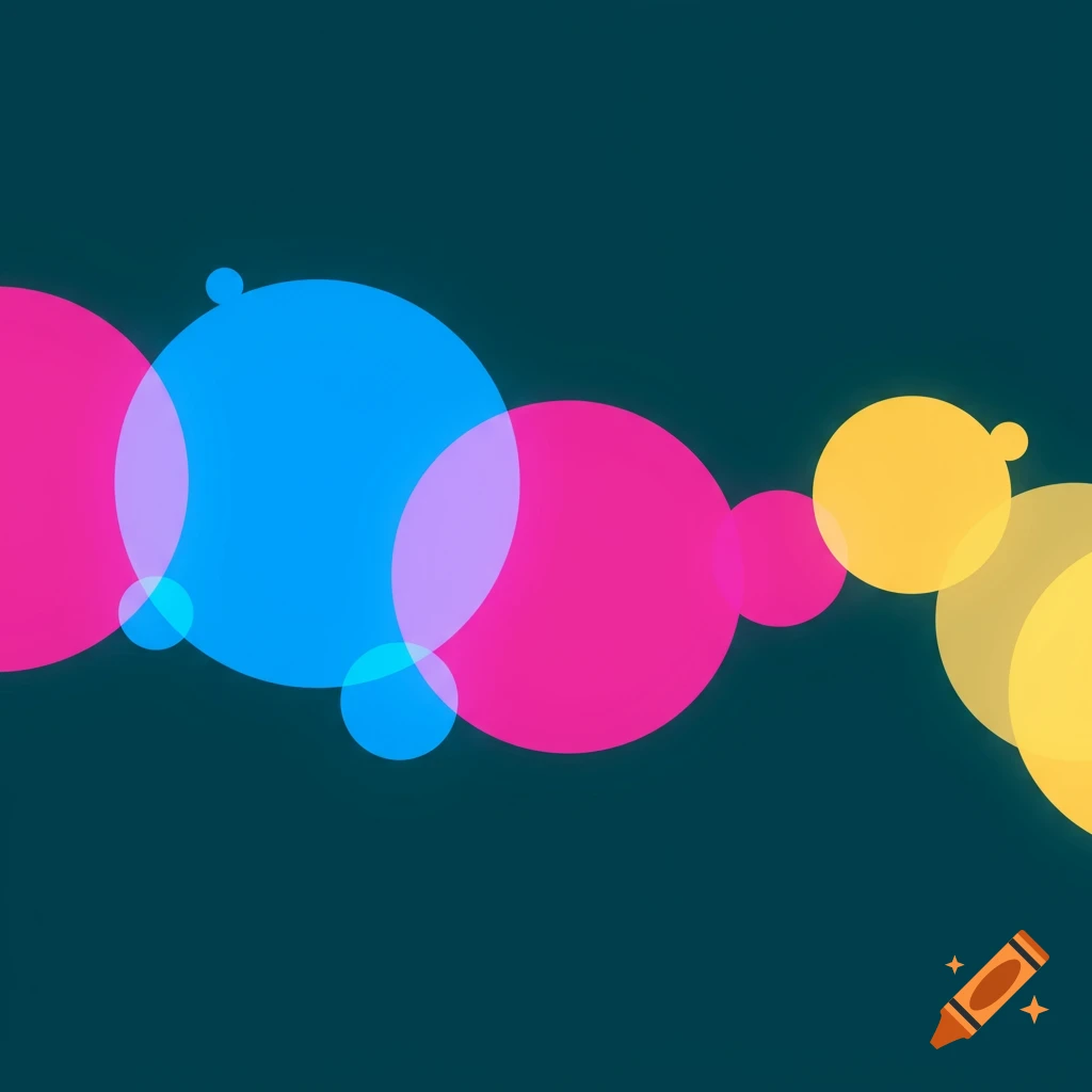 Overlapping colorful circles on a dark background.