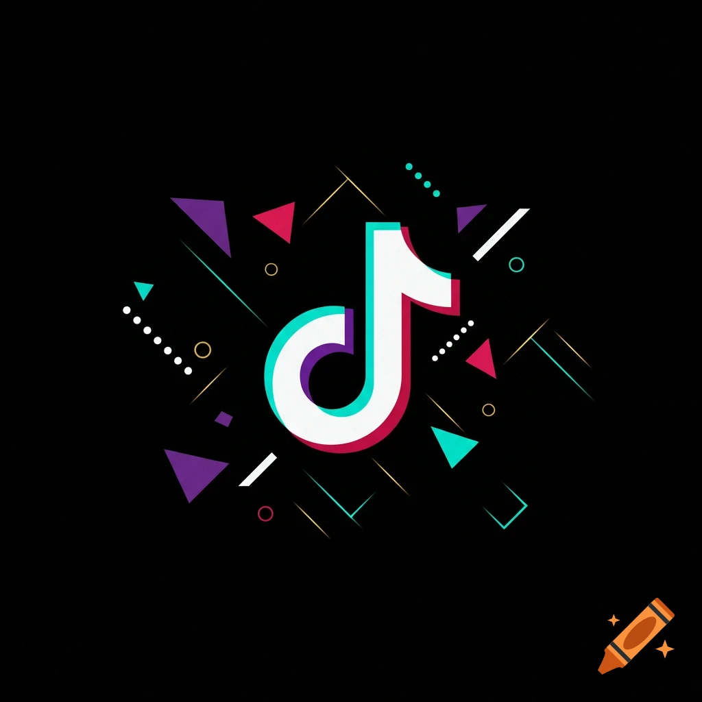 TikTok logo with geometric shapes and lines on black background