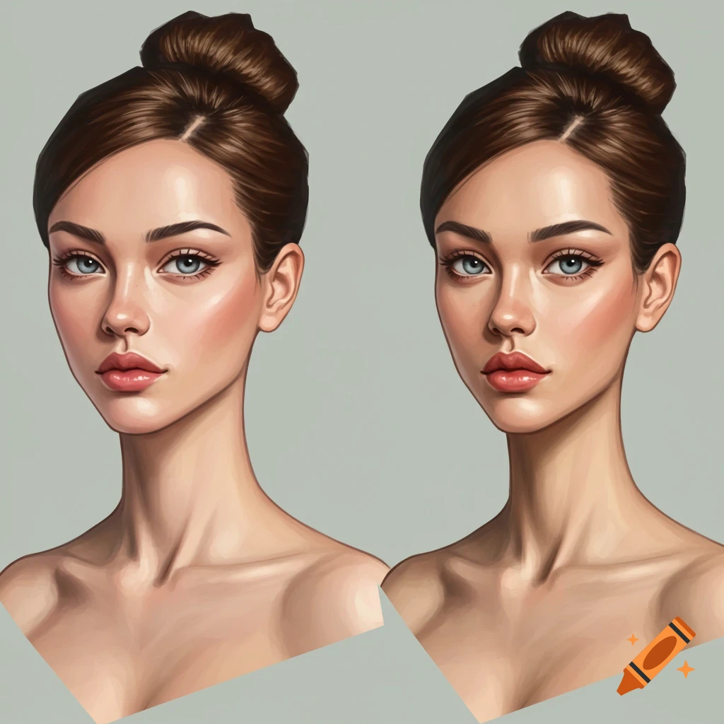 Two illustrated portraits of women, side-by-side, showing slight variations in facial features.