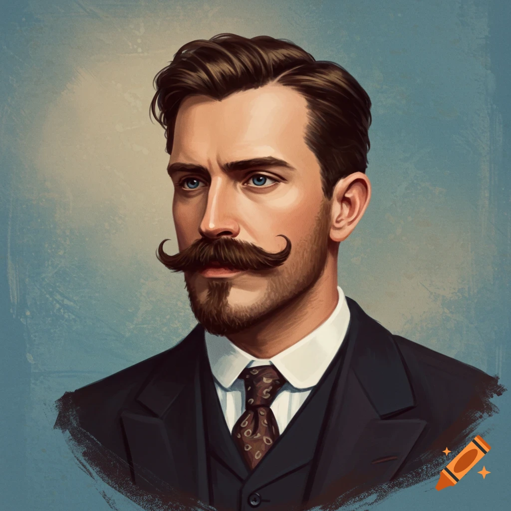 A man with a large mustache wearing a suit.