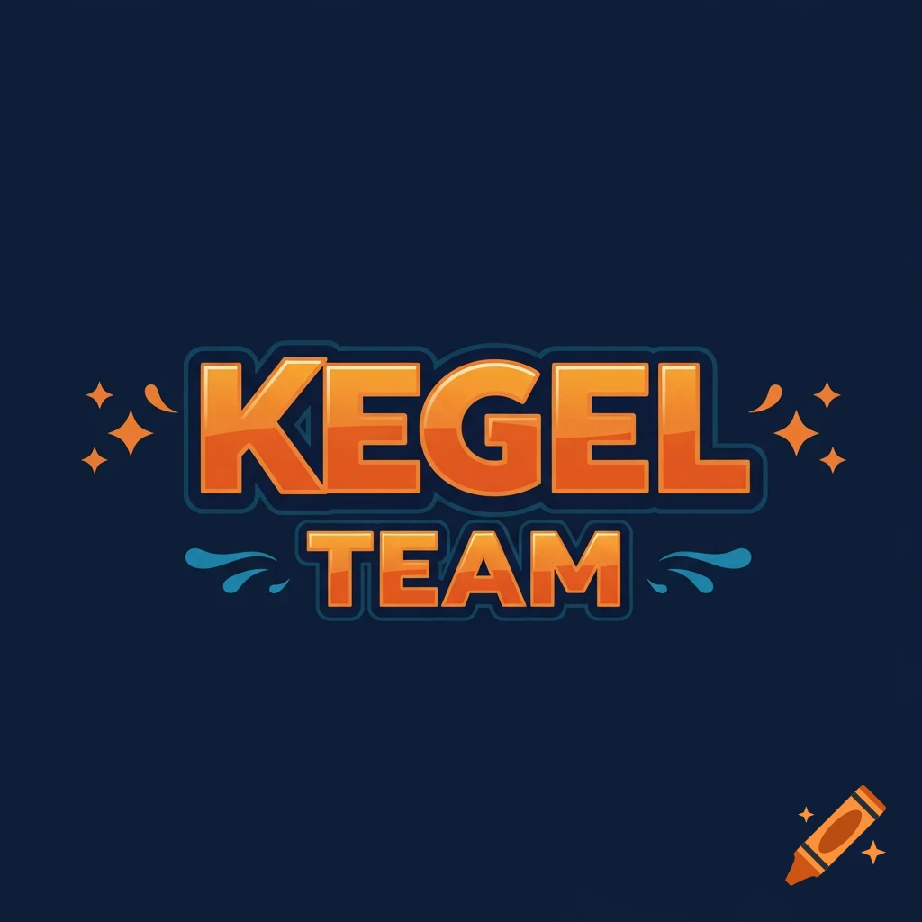 Logo design for Kegel team with orange text and blue accents.