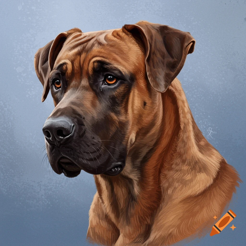 A portrait of a large brown dog looking to the left.