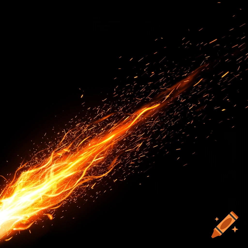 Fire sparks flying against a black background.