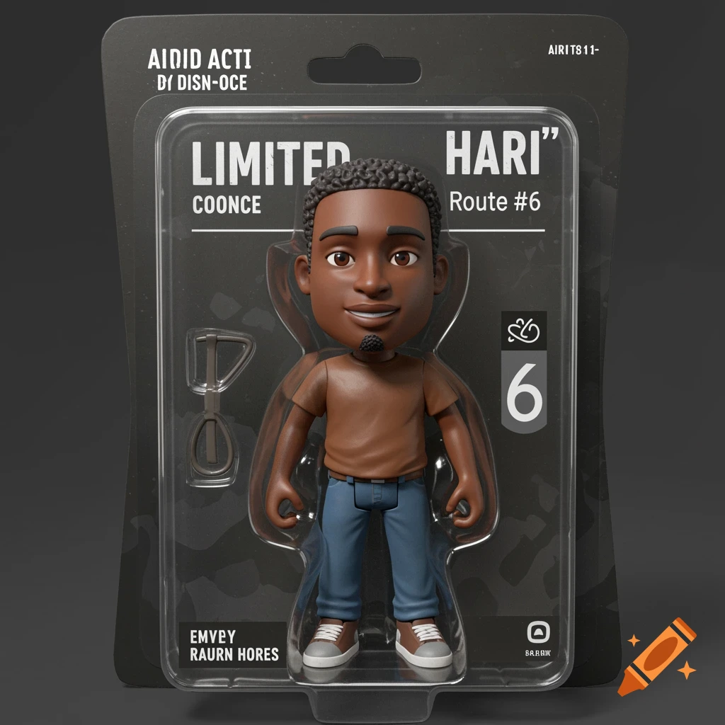 3D action figure of a smiling man in a blister package