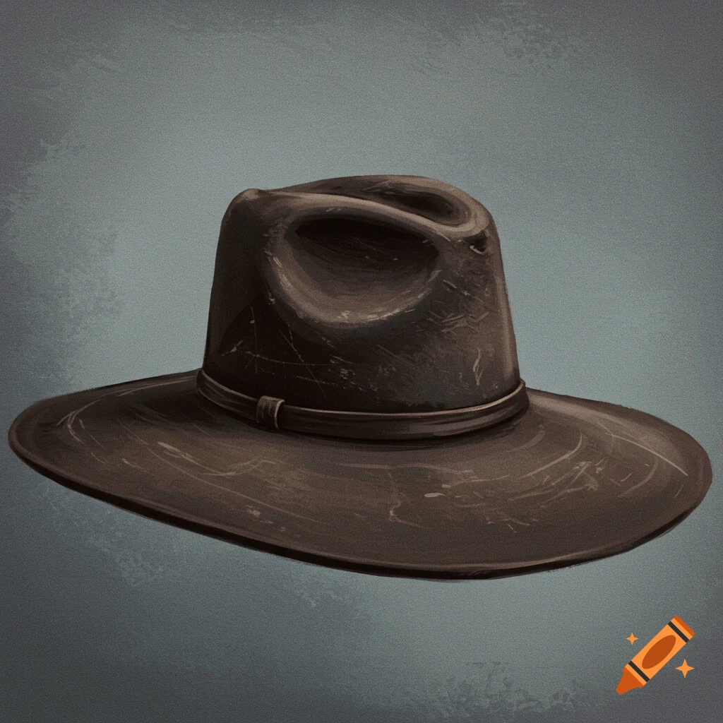 Weathered brown cowboy hat.