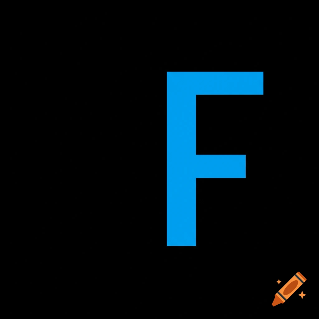 A large blue capital letter F on a black background.