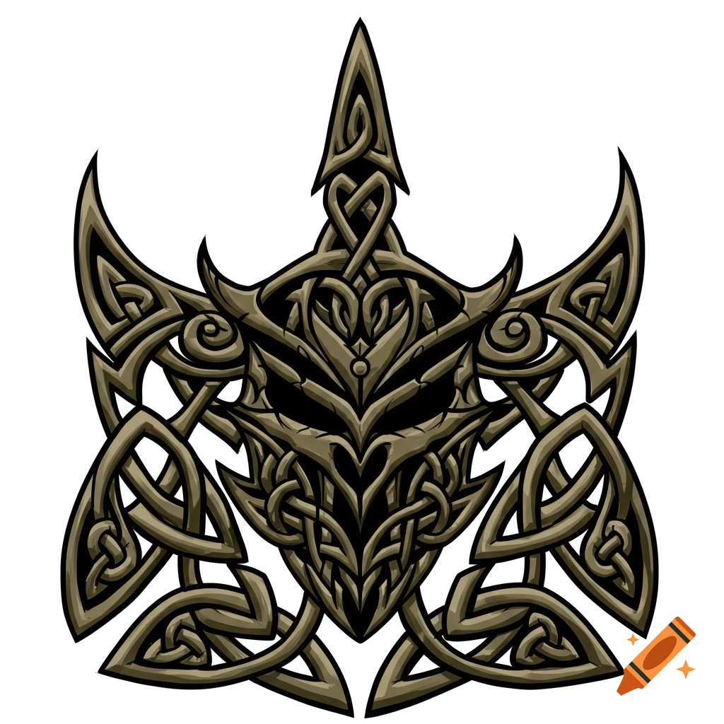 A stylized emblem created from dark grey celtic knotwork.