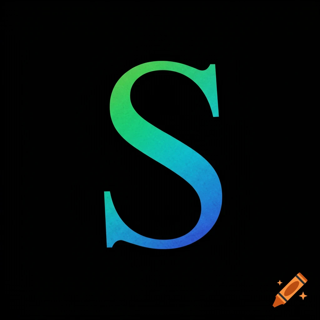 The letter S with a green and blue gradient on a black background