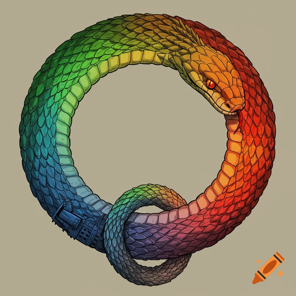 A rainbow snake forming an Ouroboros circle