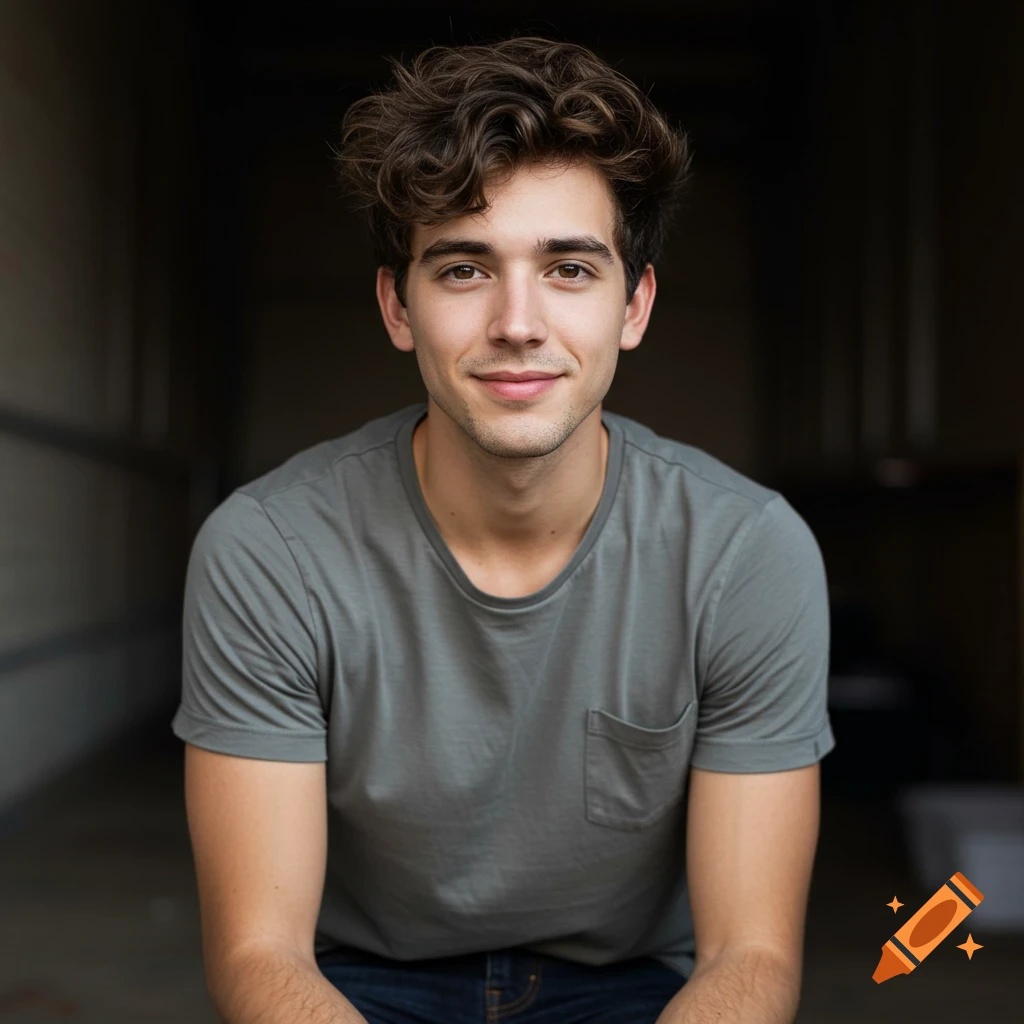 A portrait photo of a young man with wavy brown hair smiling and looking at the camera.