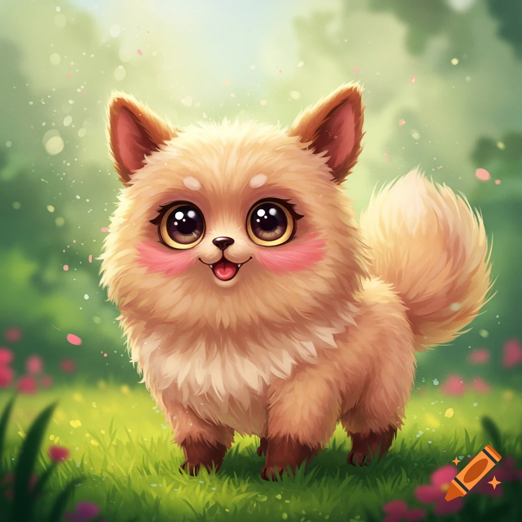 A cute fluffy puppy-like creature standing in grass.