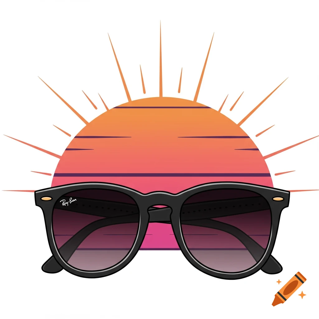 Vector illustration of black sunglasses in front of a sunset.