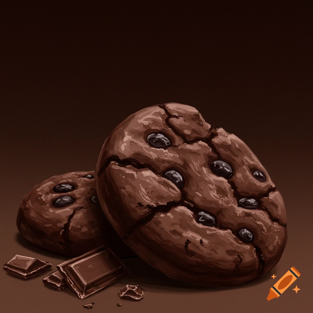 Two dark cacao cookies and broken chocolate