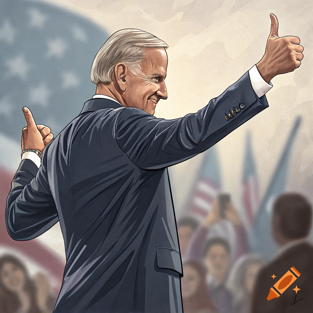 Caricature illustration of Joe Biden giving a thumbs up.
