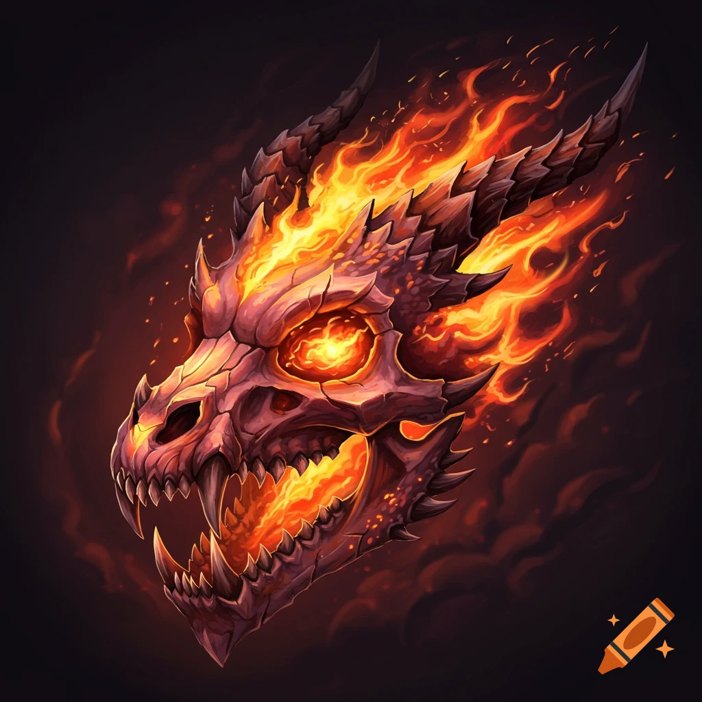 Flaming dragon skull
