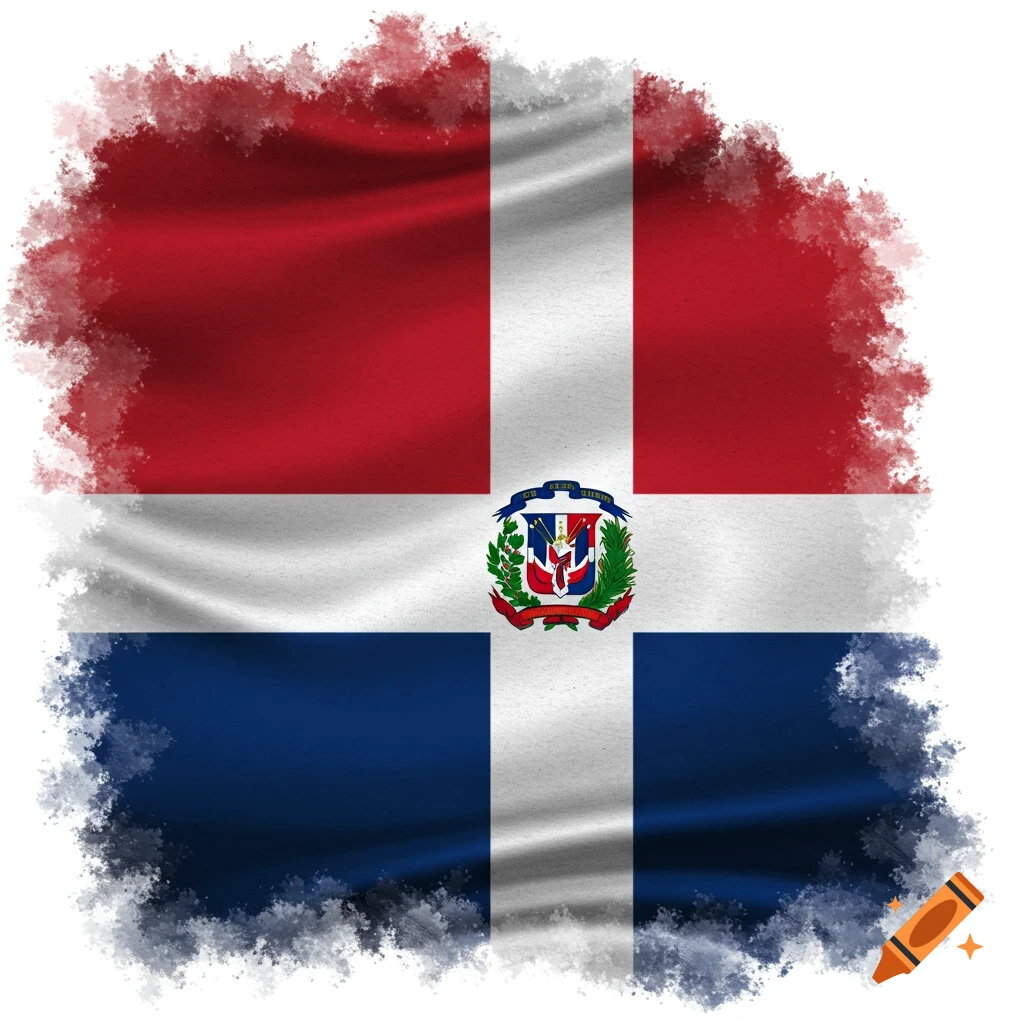 The Dominican Republic flag with a brushstroke border