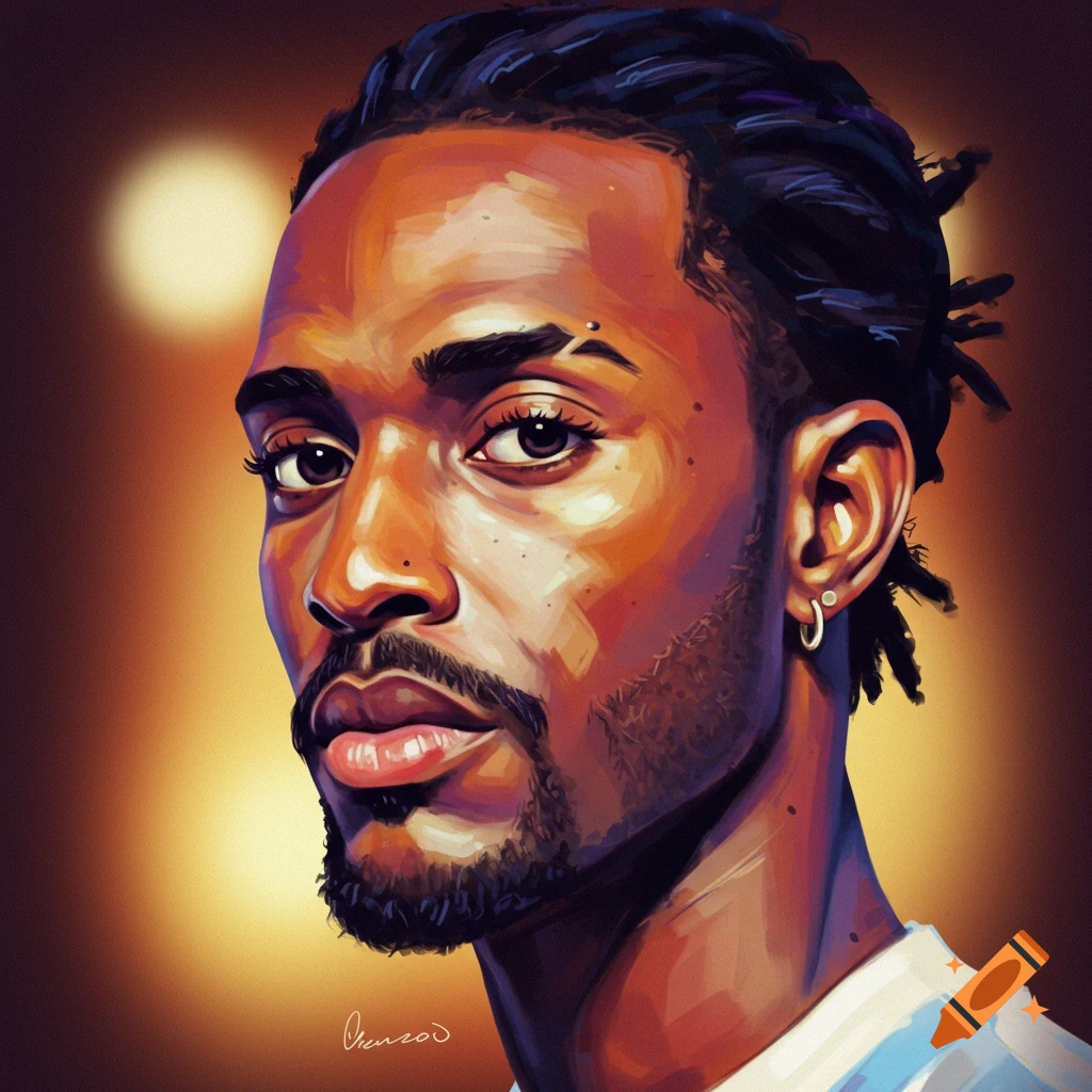 Portrait of a man with dreadlocks and beard in warm tones.