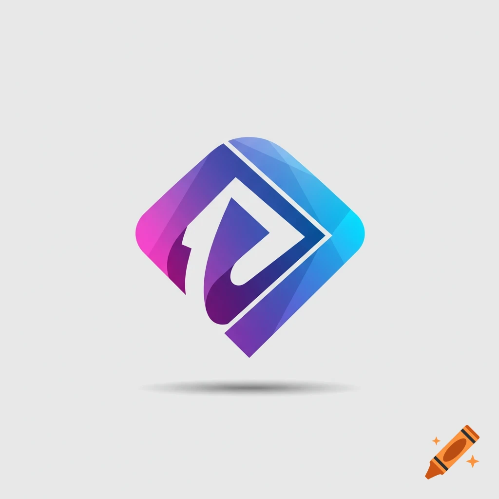 Abstract futuristic logo with purple and blue gradient shape in a diamond