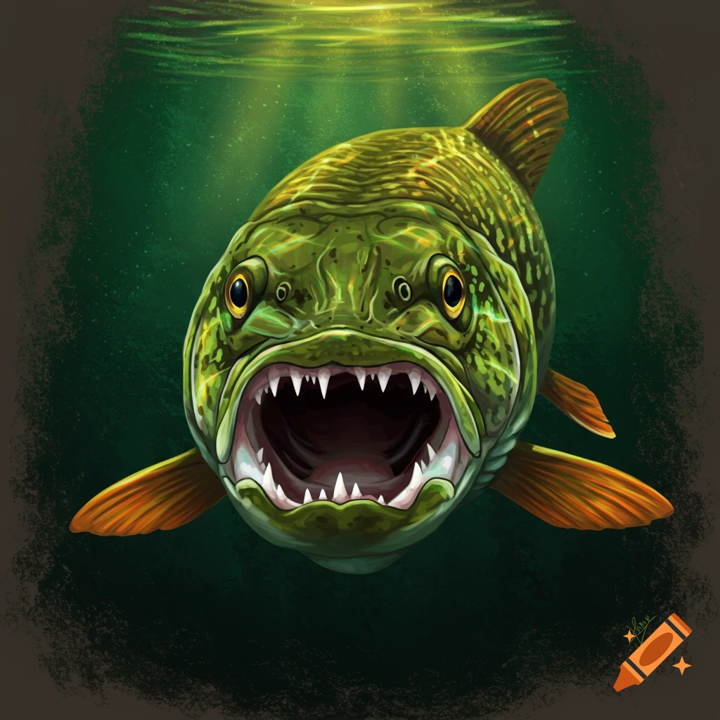 a fierce-looking fish with a wide open mouth underwater.