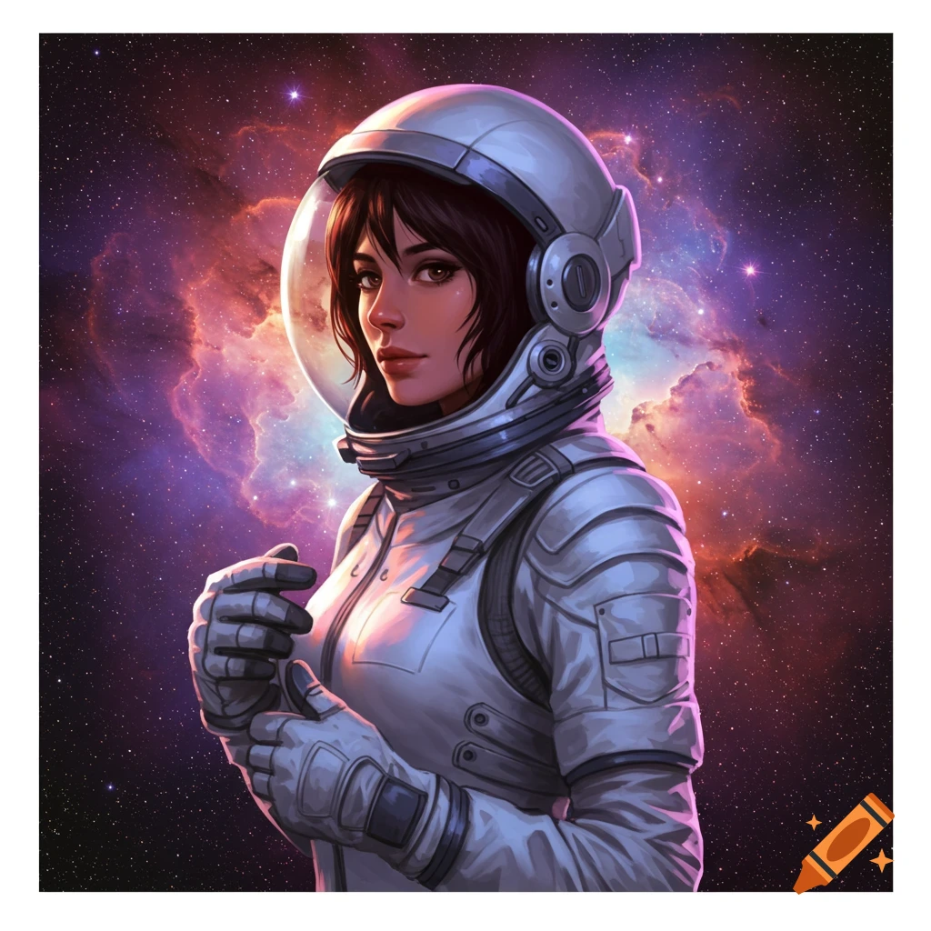 A woman in an astronaut suit in space