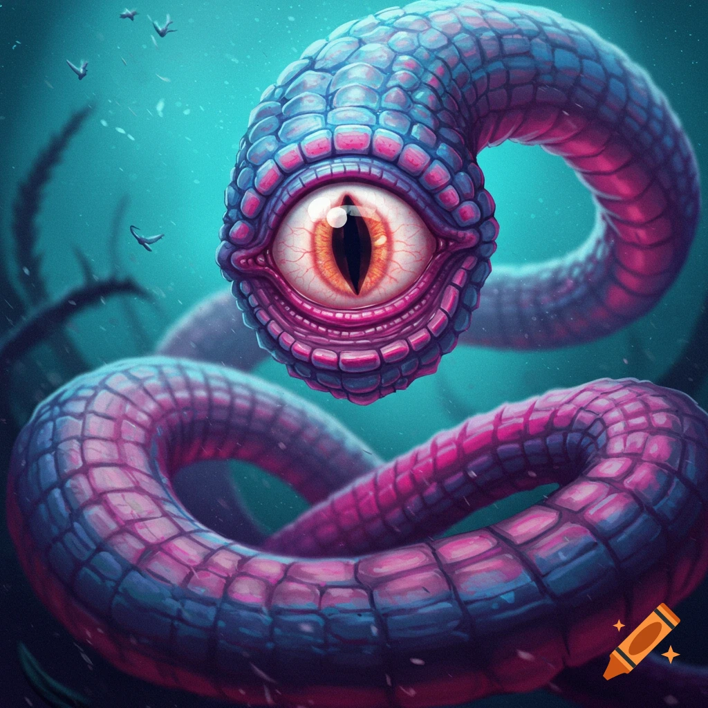 A monstrous serpentine creature with a single large eye staring forward.