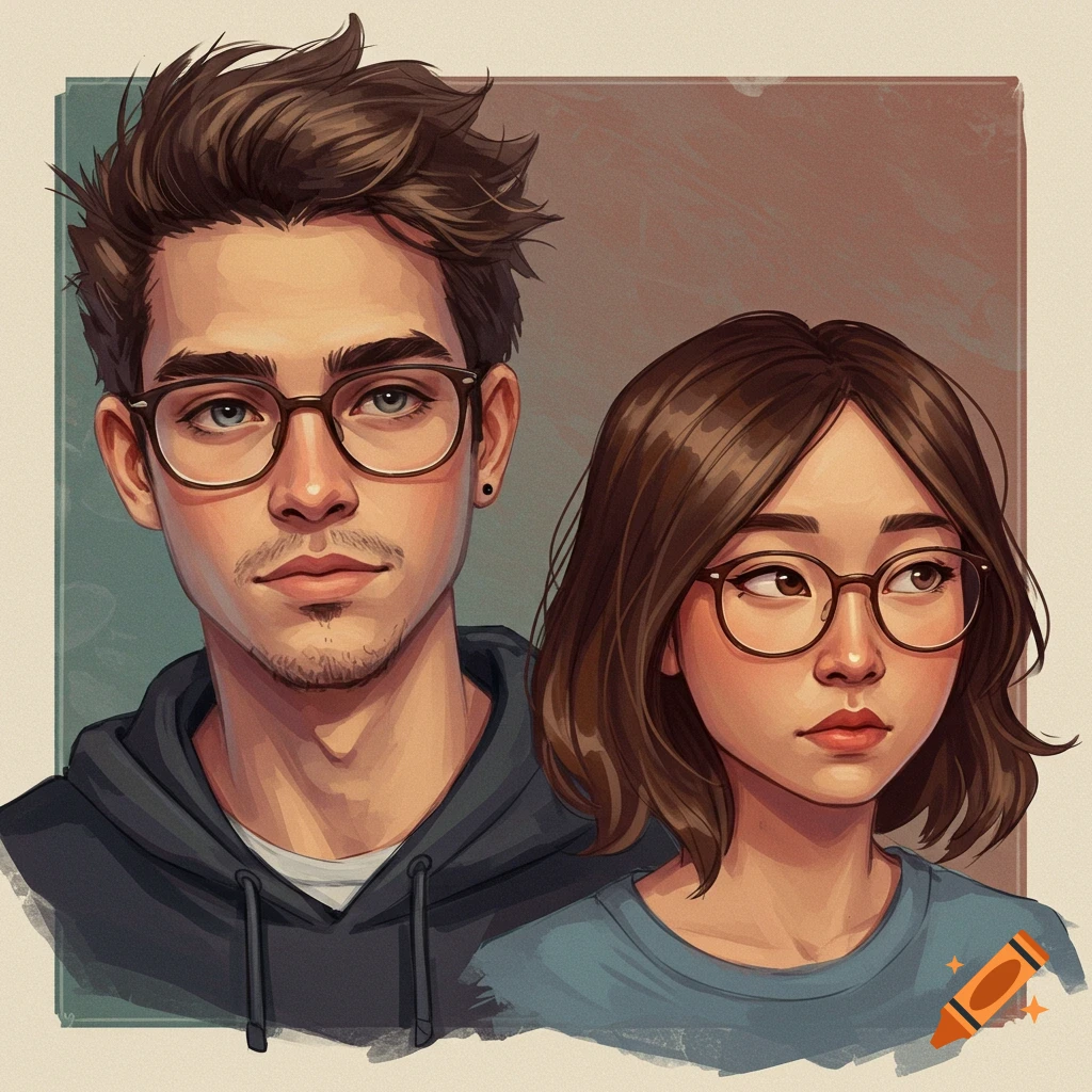 Portrait of a man and a woman wearing glasses.