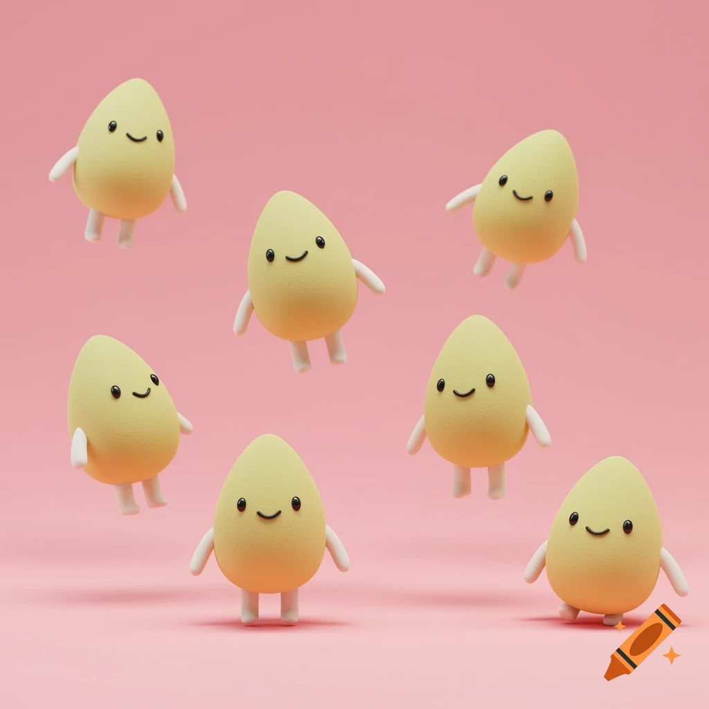 Multiple yellow, tear-drop-shaped characters with smiling faces and small limbs float on a vibrant pink background.