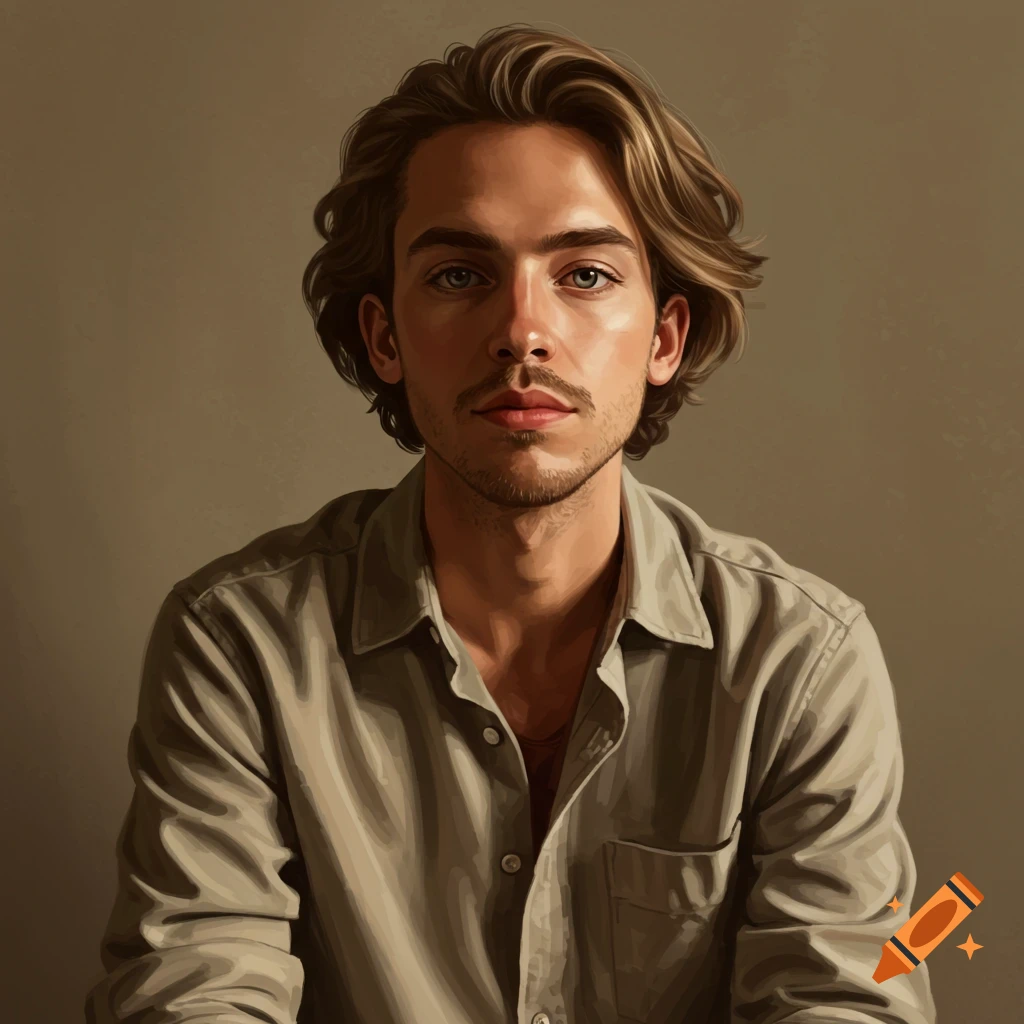 A man with blonde hair and goatee wearing a tan shirt