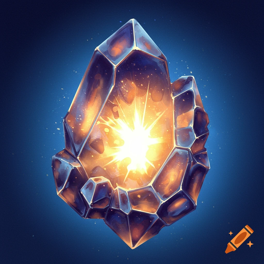 A glowing arcane crystal on a dark blue background.