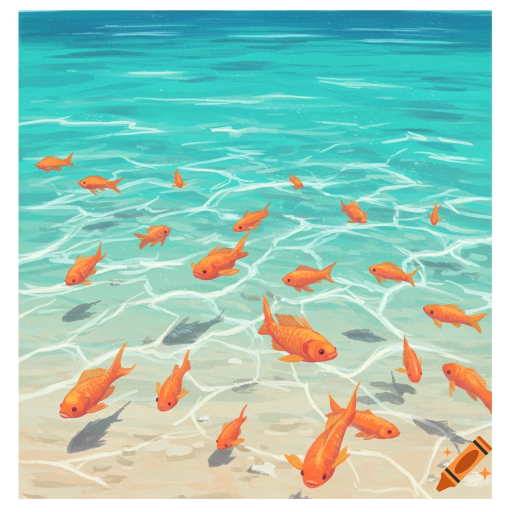 Orange fish swimming in shallow ocean water