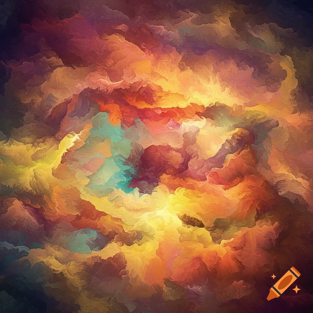 Abstract with swirling warm colors and textures.