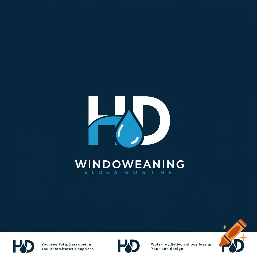 Logo with initials HD and a blue water drop on a dark blue background, text below.
