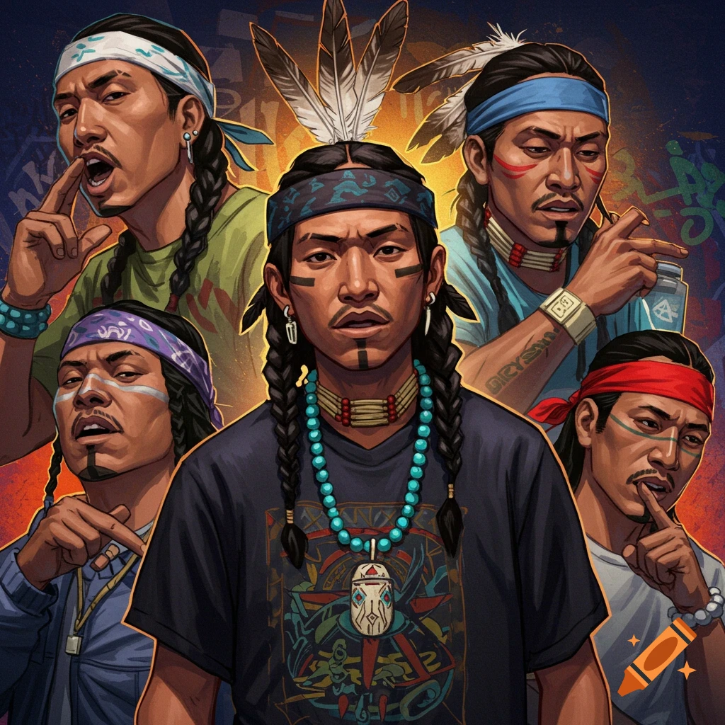 multiple Native American men dressed as rappers