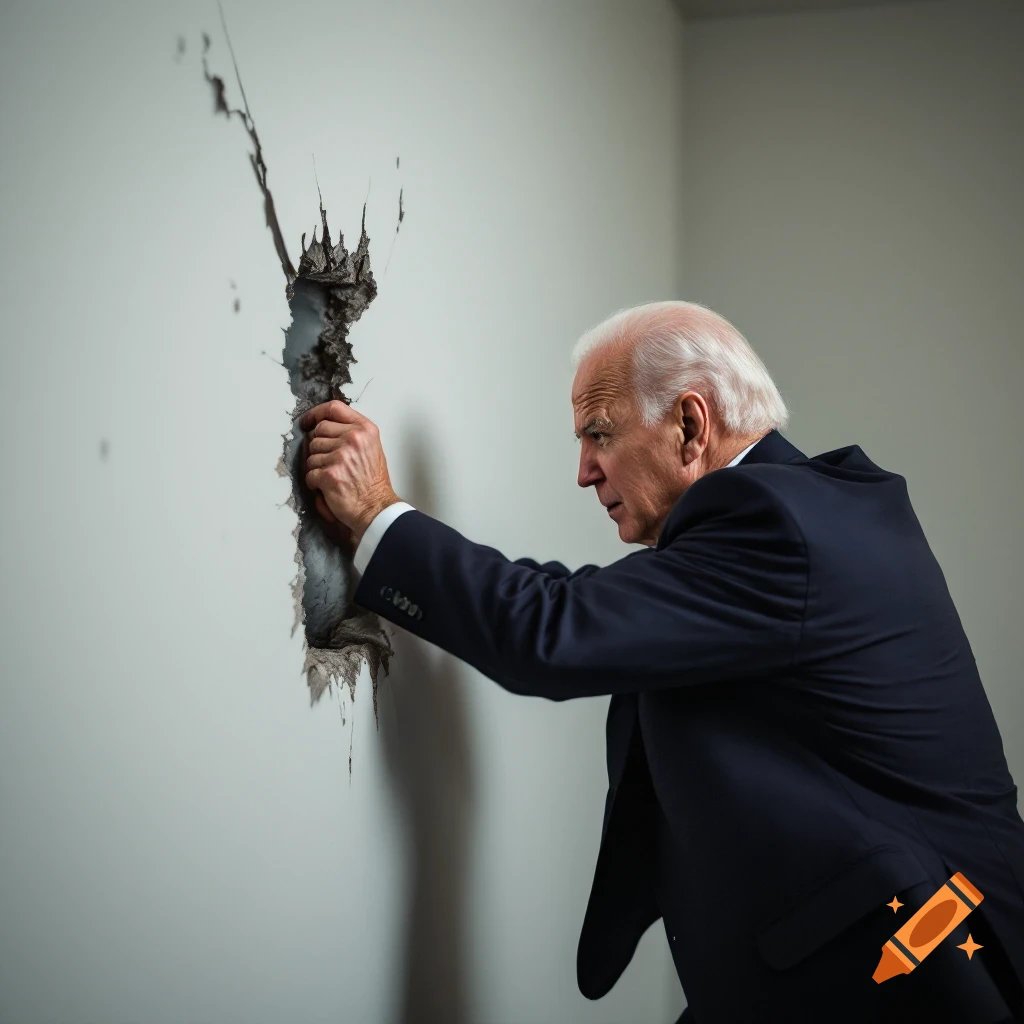 Joe Biden punches a hole in a wall