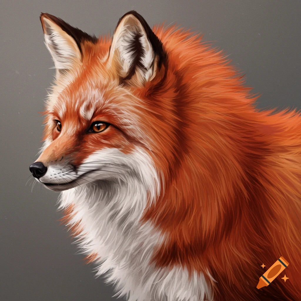 A portrait of a red and white fox.