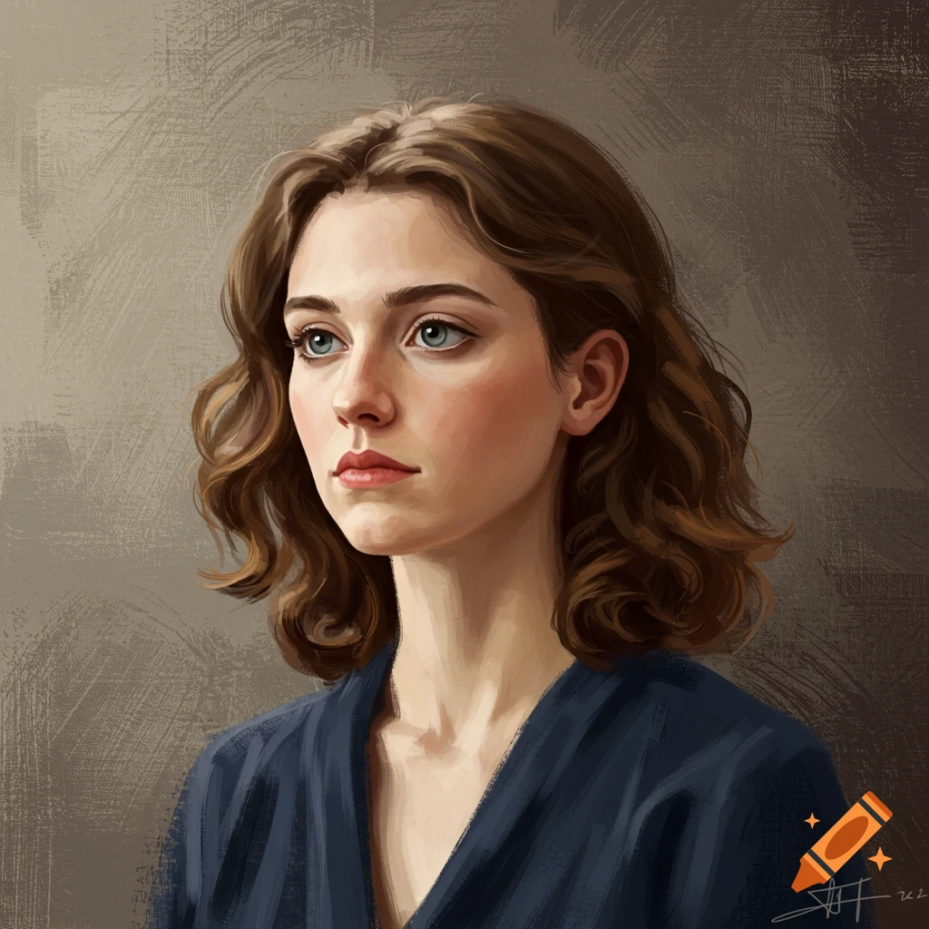 A portrait of a young woman looking left.