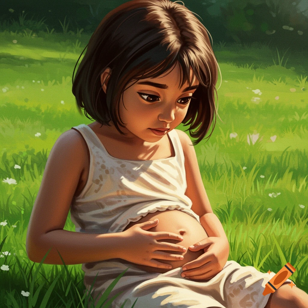 A young girl sitting in a grassy meadow
