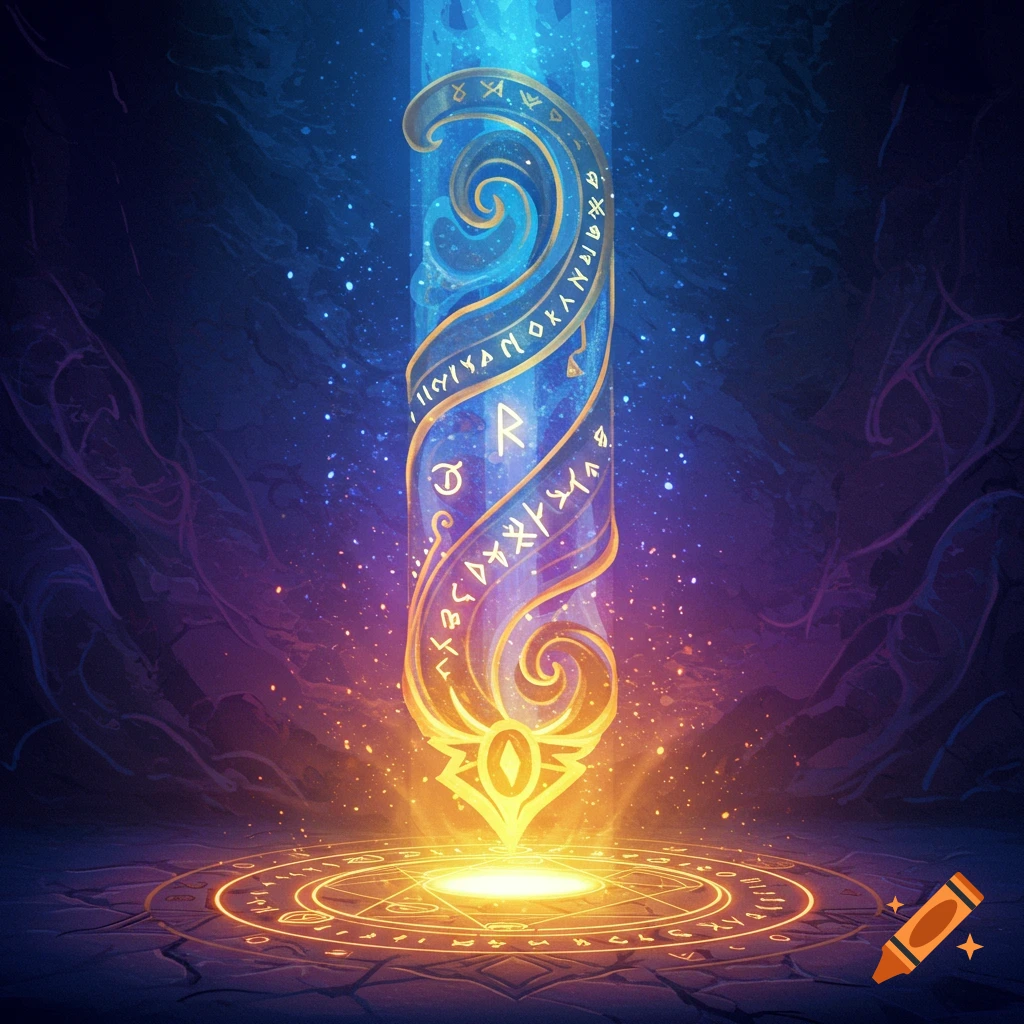 Arcane light beacon with runes on a glowing circle