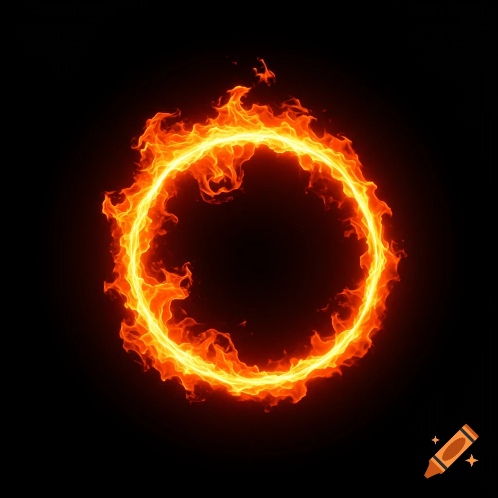 A circle of fire against a black background.