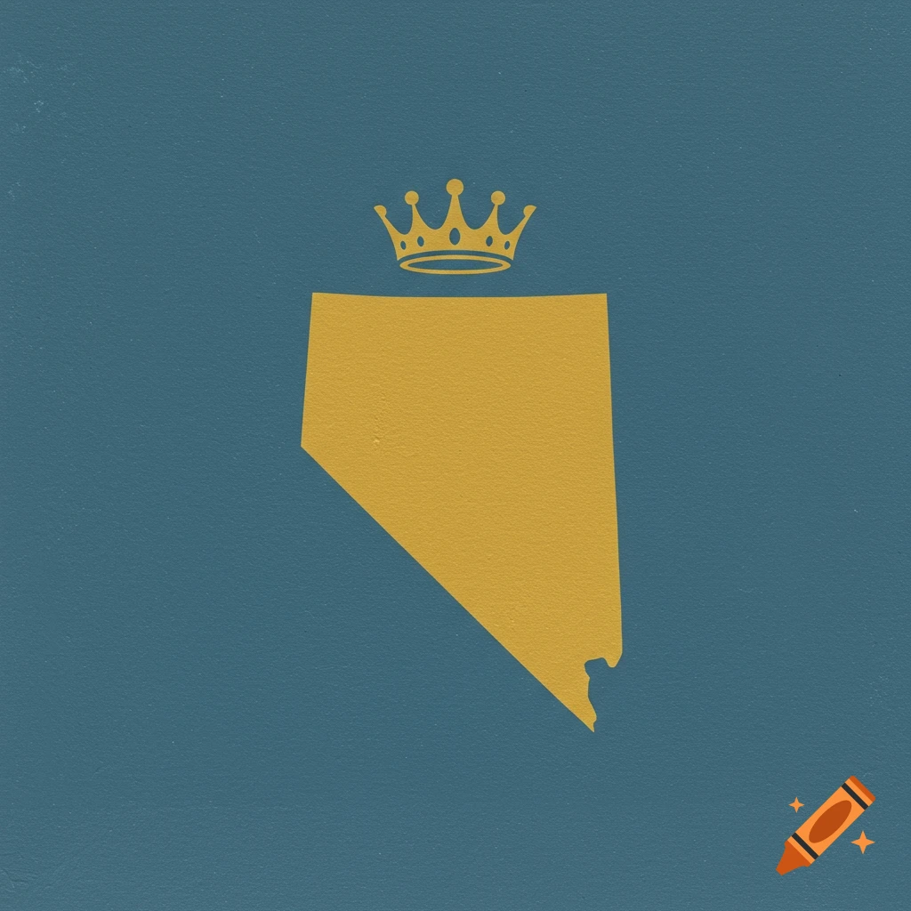 A simple logo of the state of Nevada with a gold crown above it, on a blue background.
