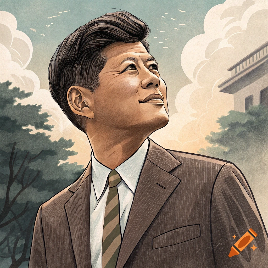 Illustration of a man in a suit looking up at the sky.