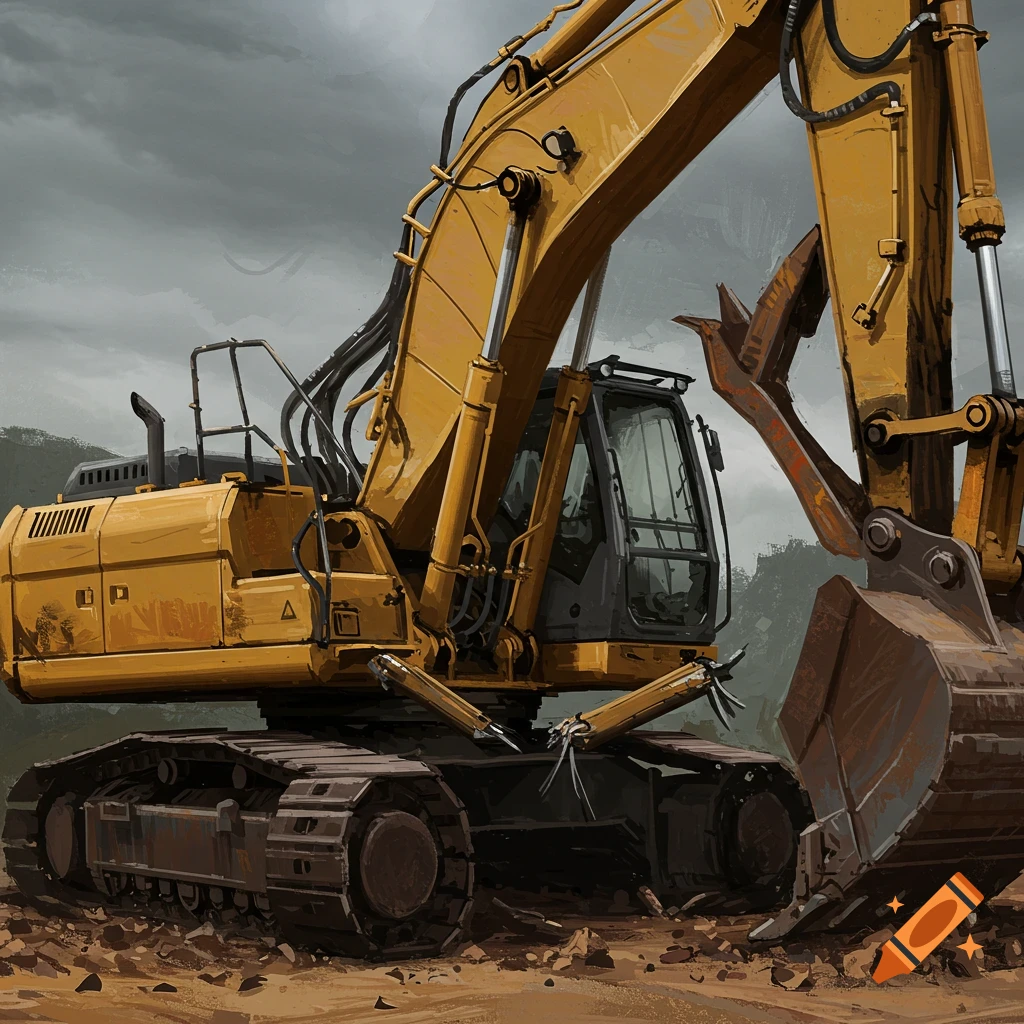 A yellow excavator is on dirt.