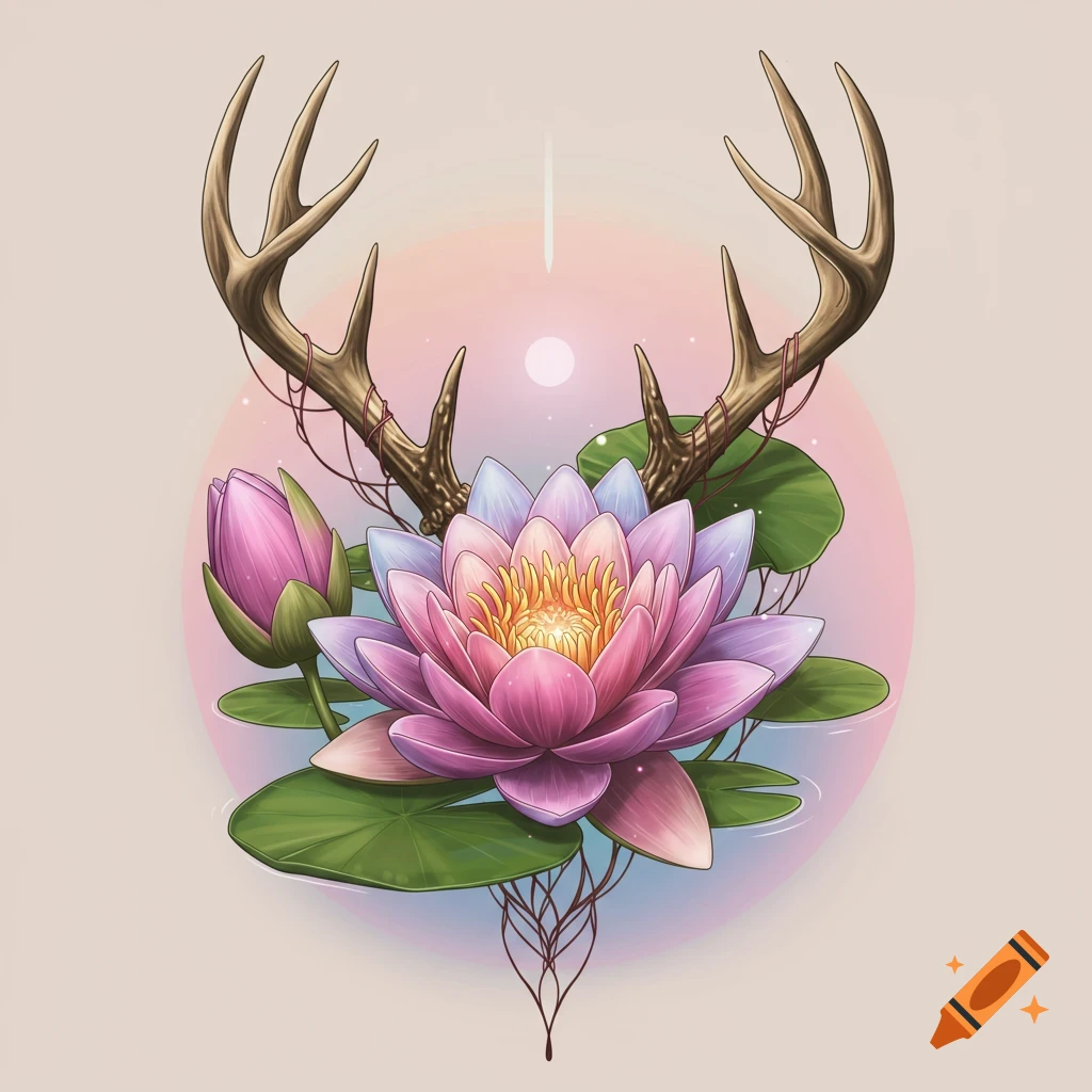 Water lily and deer antlers.