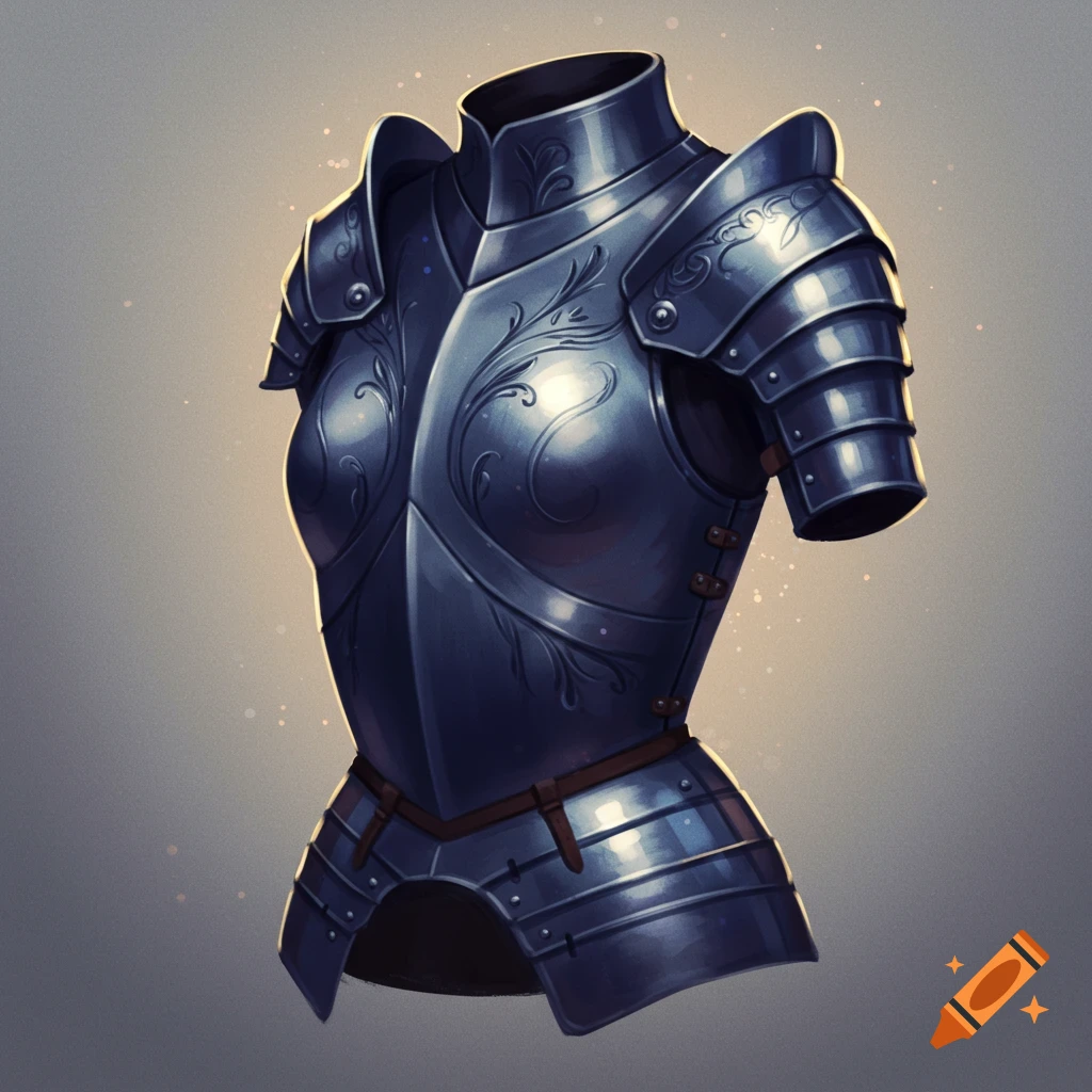 Elegant silver armor with decorative etching.