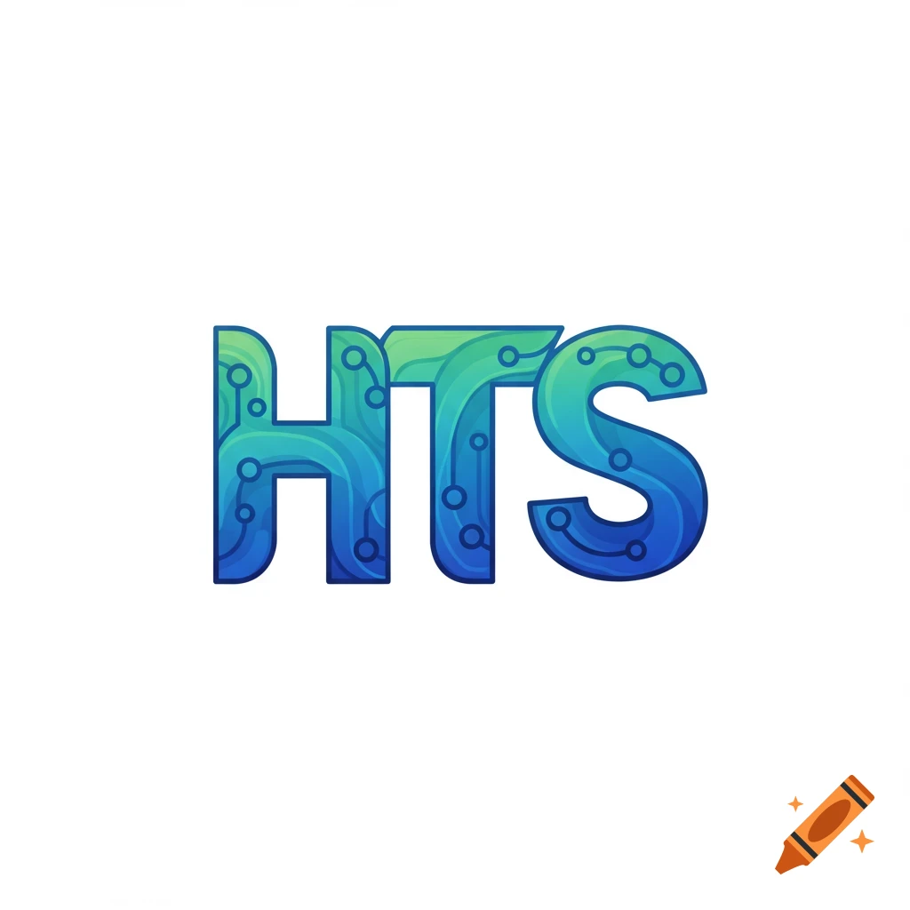 Logo for HTS with circuit board pattern in blue and green gradient.
