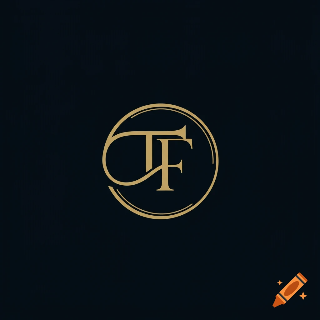 Gold T and F logo within a circle on a dark background.