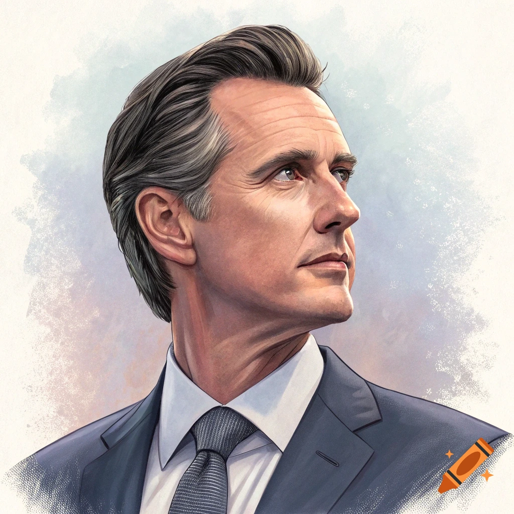 Illustration of a man in a suit and tie, looking right.